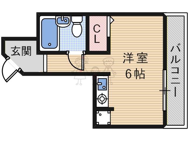 阪堺電気軌道上町線 北畠駅 徒歩5分 7階建 築1年(ワンルーム/6階)の間取り写真