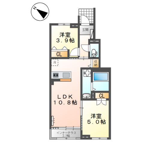 サクラヴィラージュ津福(2LDK/1階)の間取り写真