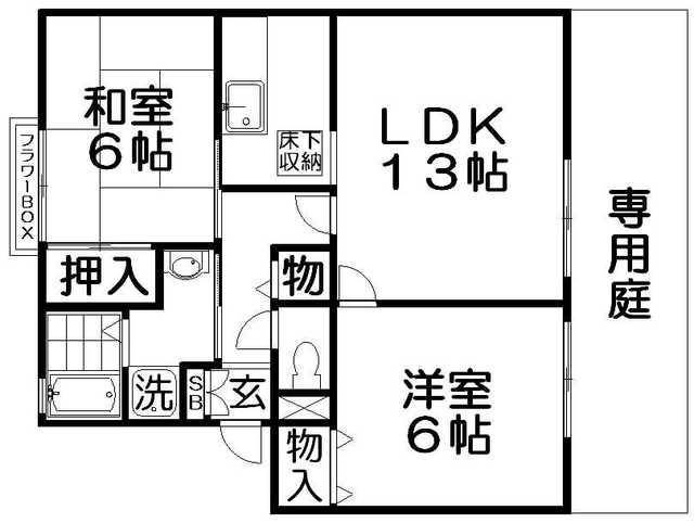カルチェ東香里II(2LDK/1階)の間取り写真