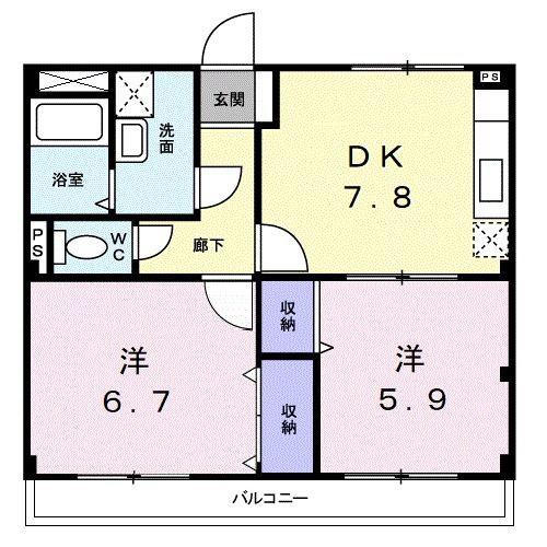 レジダンス・アンソレイエ(2DK/3階)の間取り写真