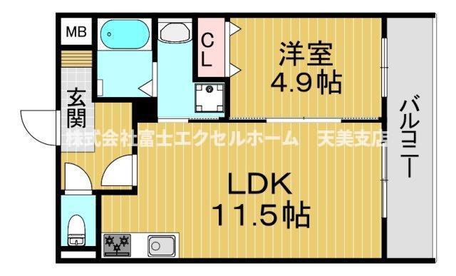 EXハイツ公園南II(1LDK/1階)の間取り写真