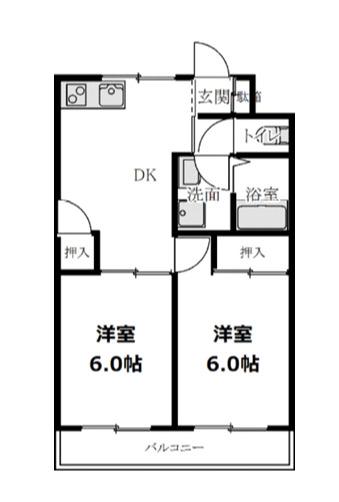 栗原ビル(2DK/2階)の間取り写真