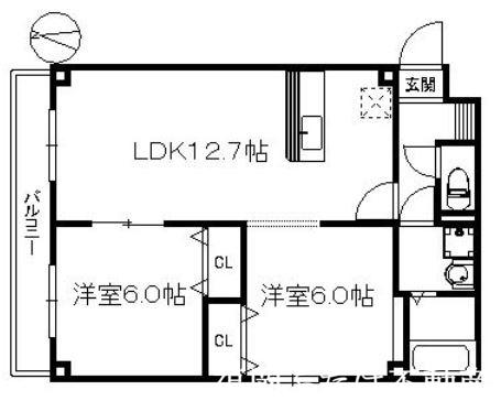 ピュール西の丘(2LDK/2階)の間取り写真