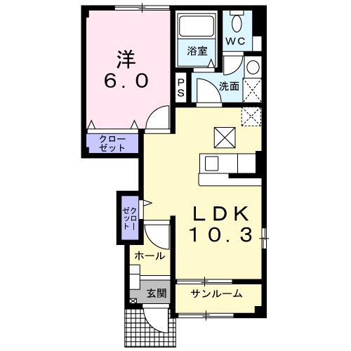 ベルソレイユ弐番館(1LDK/1階)の間取り写真