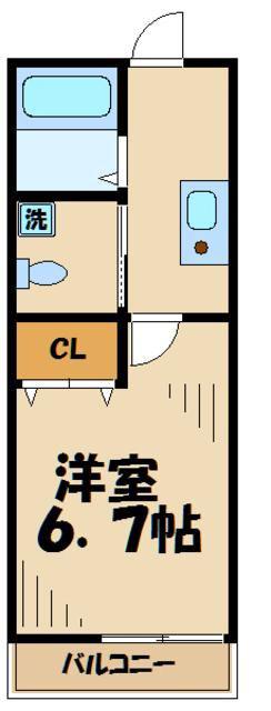カインドネス京王堀之内(1K/2階)の間取り写真