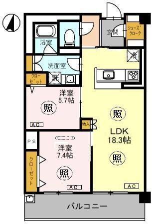シー・クリサンス西岡本(2LDK/3階)の間取り写真