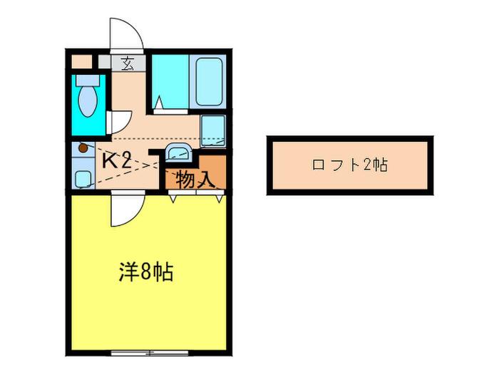 ハートヒルズ稲熊(1K/2階)の間取り写真