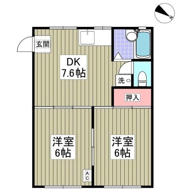 ラ・ドミール(2DK/2階)の間取り写真