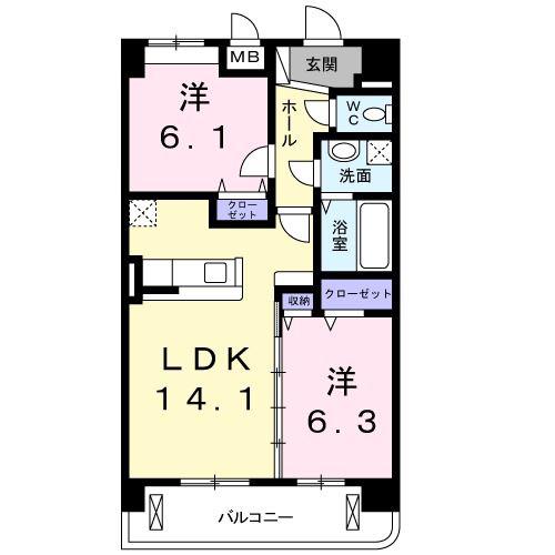 グランツ柏の葉(2LDK/4階)の間取り写真