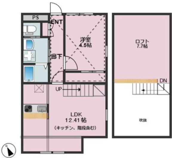 ハナブキ壱番館(1LDK/2階)の間取り写真