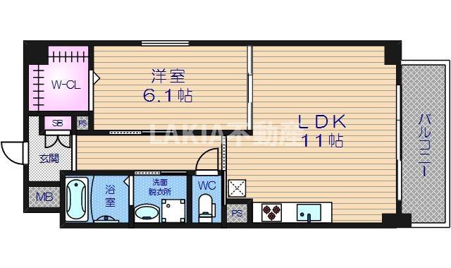 アベニール四天王寺(1LDK/6階)の間取り写真
