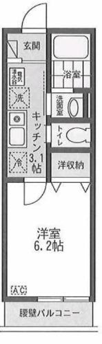 ティルタ南住吉(1K/2階)の間取り写真