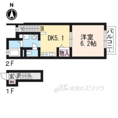 ハイツ喜望峰(1DK/2階)の間取り写真