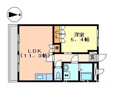 サンフィット(1LDK/2階)の間取り写真