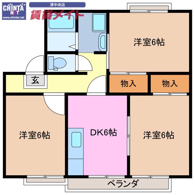 MSハイム A棟(3DK/1階)の間取り写真