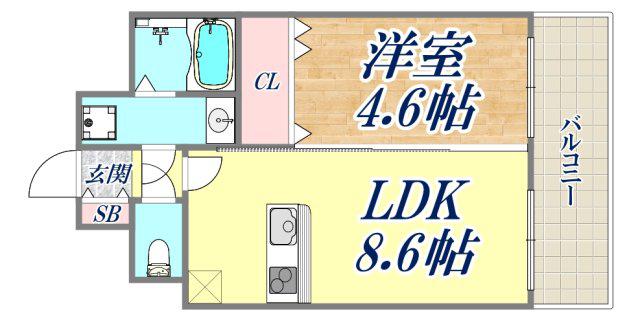 アドバンス三宮Ⅱライズ(1LDK/10階)の間取り写真