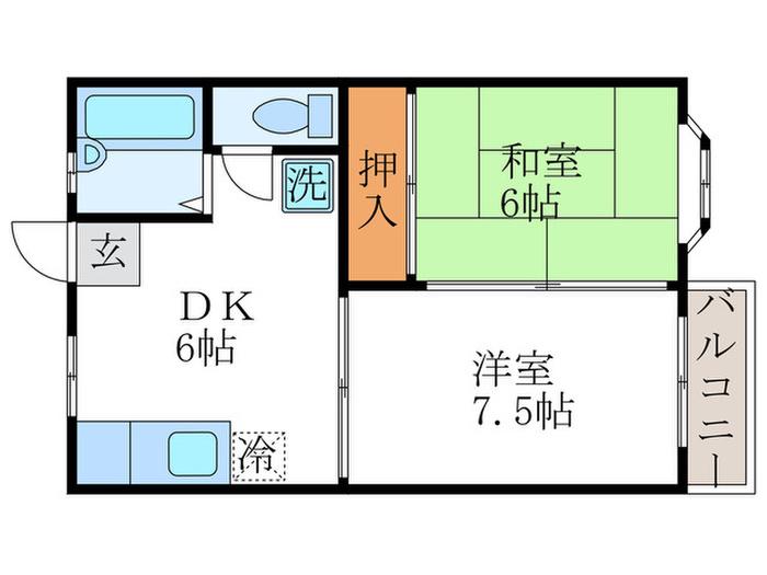 スカイハイツ(2DK/1階)の間取り写真