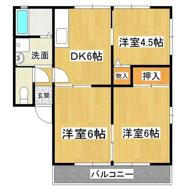 つくばルミエールF棟(3DK/1階)の間取り写真