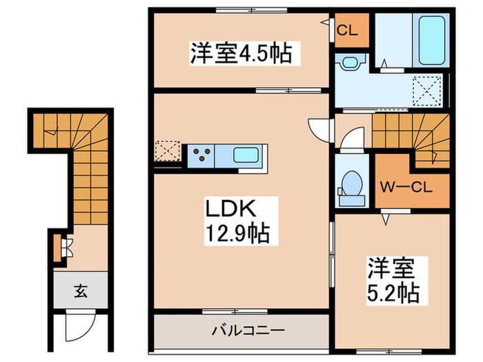 リーブルファイン相模原中央区中央(2LDK/2階)の間取り写真
