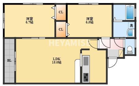 ユニゾン錦(2LDK/2階)の間取り写真