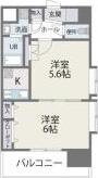 ビエラコート東比恵(2K/6階)の間取り写真