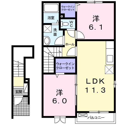 グレースヴィラIII(2LDK/2階)の間取り写真