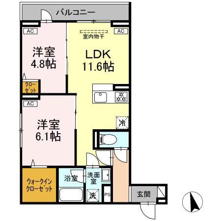 セレスティア羽沢B棟(2LDK/3階)の間取り写真
