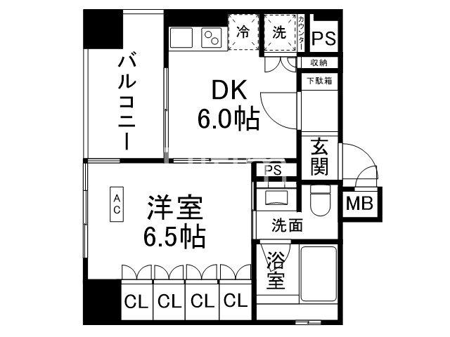 リーガル京都室町御池(1DK/6階)の間取り写真