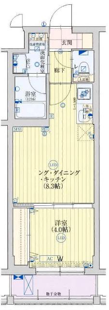 ベラジオ四条壬生(1LDK/1階)の間取り写真