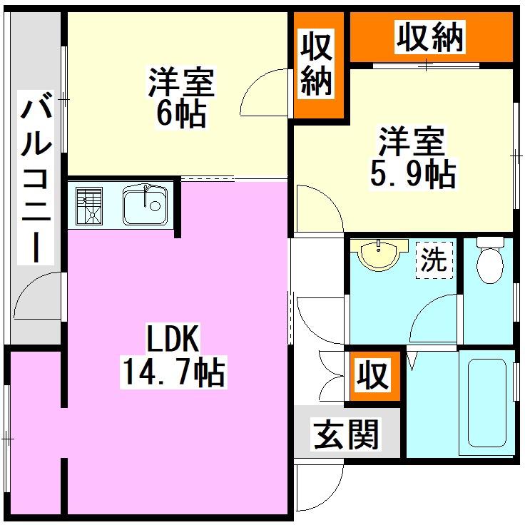 コーモド桜ヶ丘 A(2LDK/3階)の間取り写真