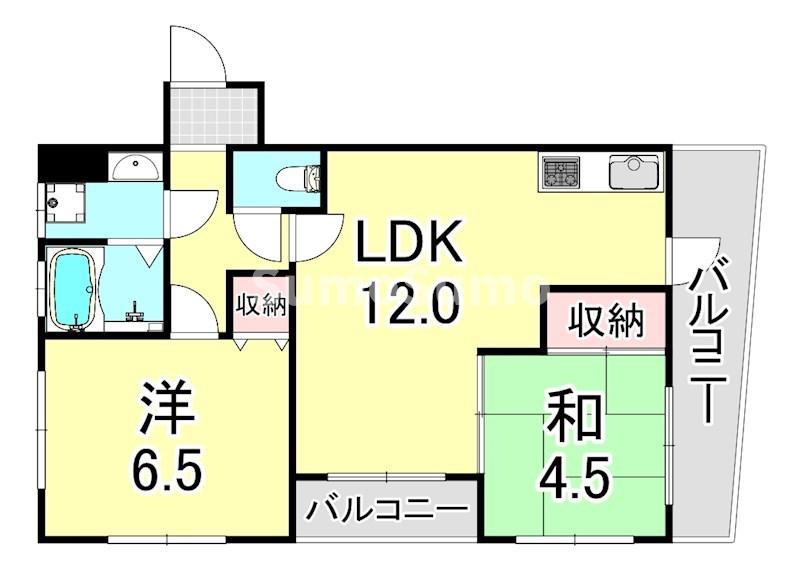 アベニュー夢野(2LDK/5階)の間取り写真