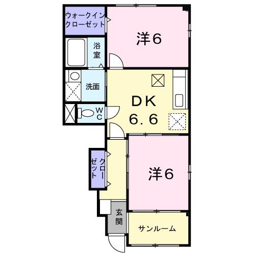 ニューリバーサイドフジ(2DK/1階)の間取り写真