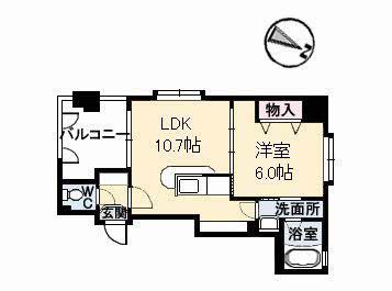 フラットリア笠岡(1LDK/3階)の間取り写真