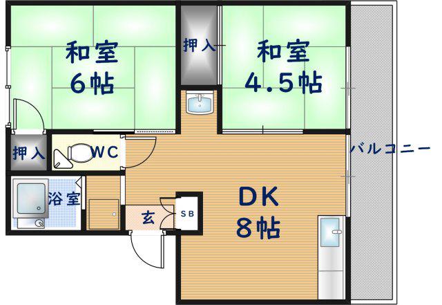 藤井ハイツA(2DK/1階)の間取り写真