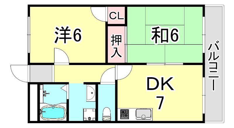 エントピアハイムS(2DK/2階)の間取り写真