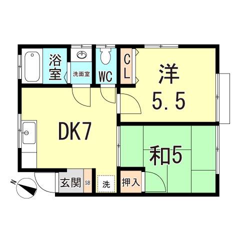 ひかりハイツ(2DK/2階)の間取り写真