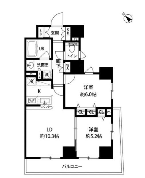 ルクレ日本橋馬喰町(2LDK/10階)の間取り写真