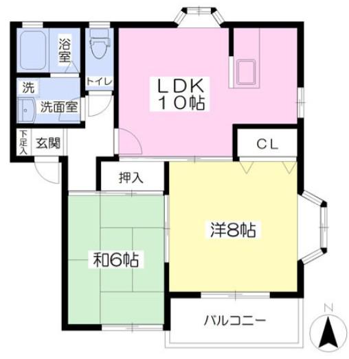 ハッピー岡田A(2LDK/2階)の間取り写真