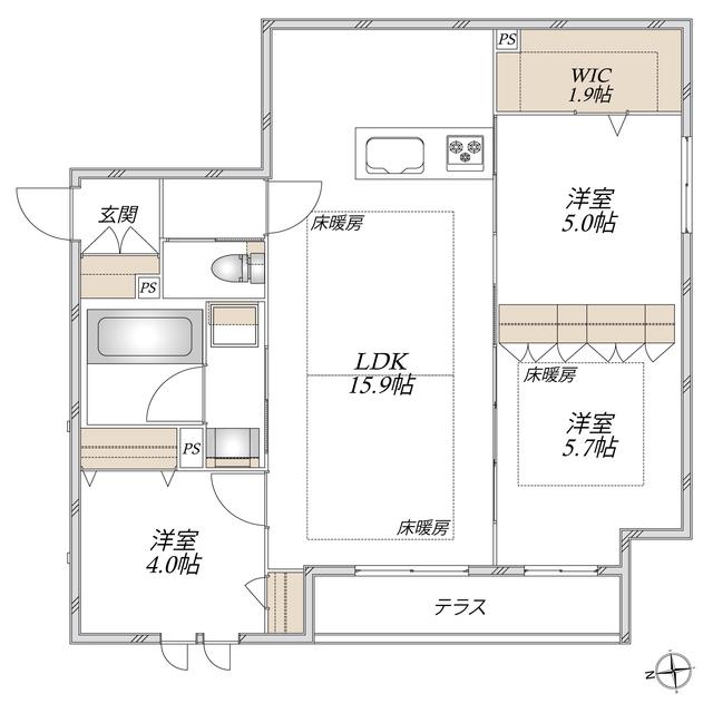 VILLA DEL SOL VI(3LDK/1階)の間取り写真