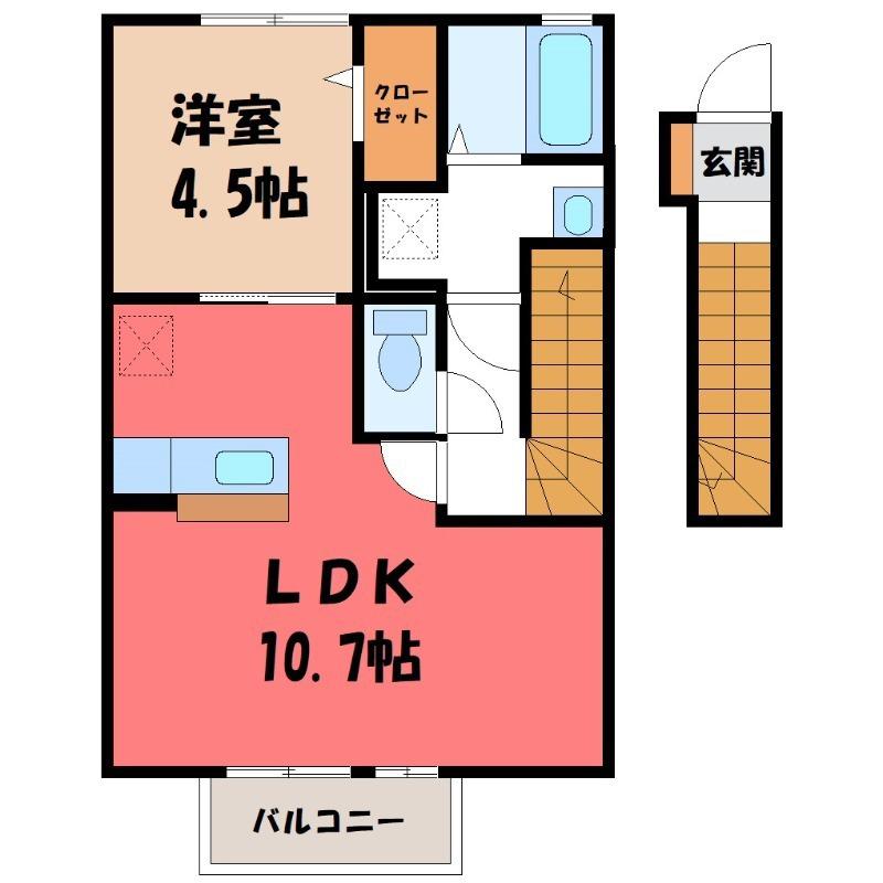 コートエストB棟(1LDK/2階)の間取り写真