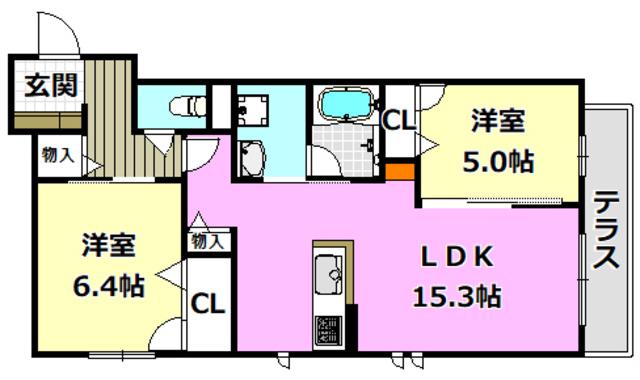 MAISON CLAIRE(2LDK/1階)の間取り写真