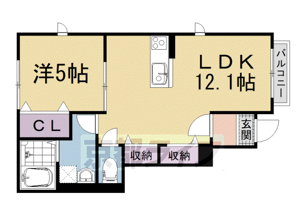DUO SOLEIL 一乗寺(1LDK/1階)の間取り写真