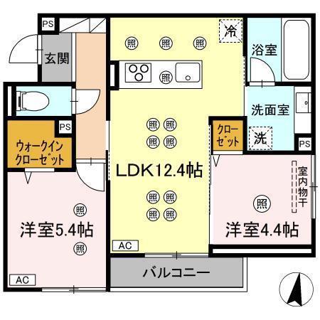 D-RESIDENCE東深津町3丁目(2LDK/2階)の間取り写真