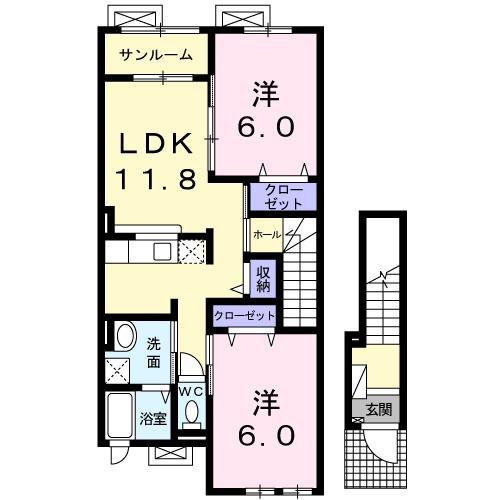 ロズレイ(2LDK/2階)の間取り写真