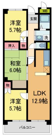 西宮エバーグリーン(3LDK/4階)の間取り写真