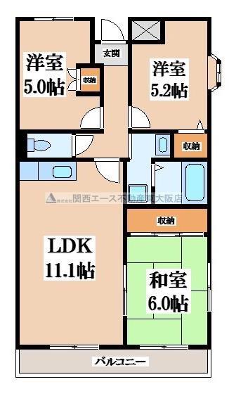 四條畷・サカモトマンション(3LDK/1階)の間取り写真