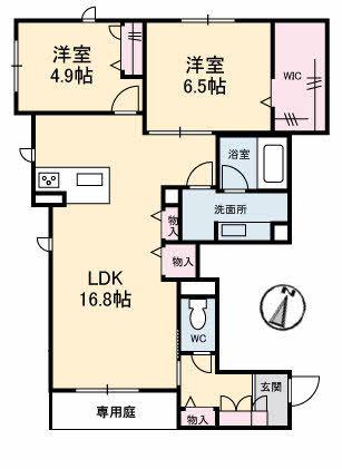 フルール D(2LDK/1階)の間取り写真