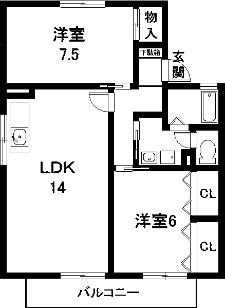 セジュール緑苑(2LDK/1階)の間取り写真