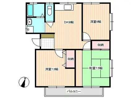 西大坪Mアパート(3DK/2階)の間取り写真