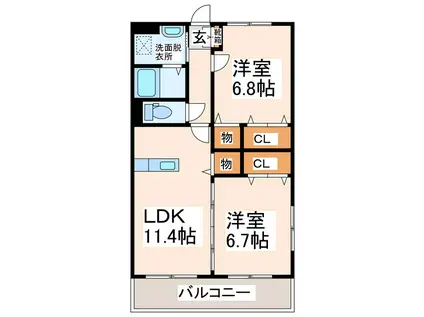 プロムナードI・II(2LDK/2階)の間取り写真